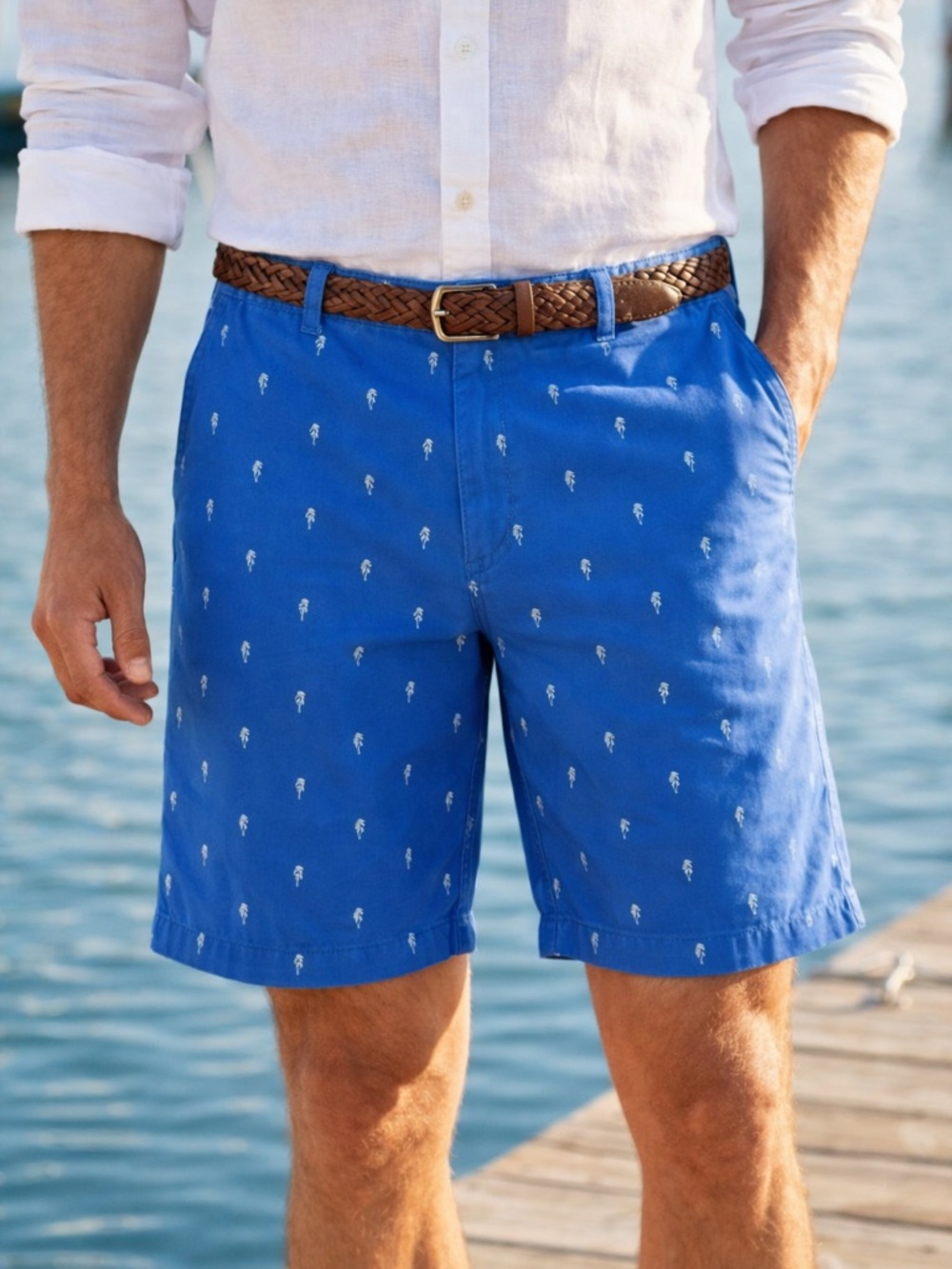 Men’s Seahorse Print Shorts 38W Blue Coastal Preppy Golf Beach Flat Front